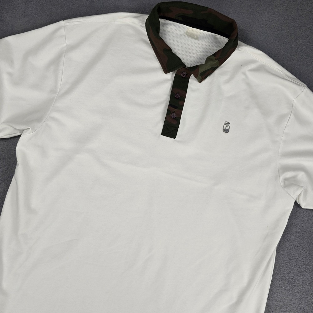Moonshine Golf Polo Shirt Mens 2XL White Camo Collar Stretch Golf‎ Performance